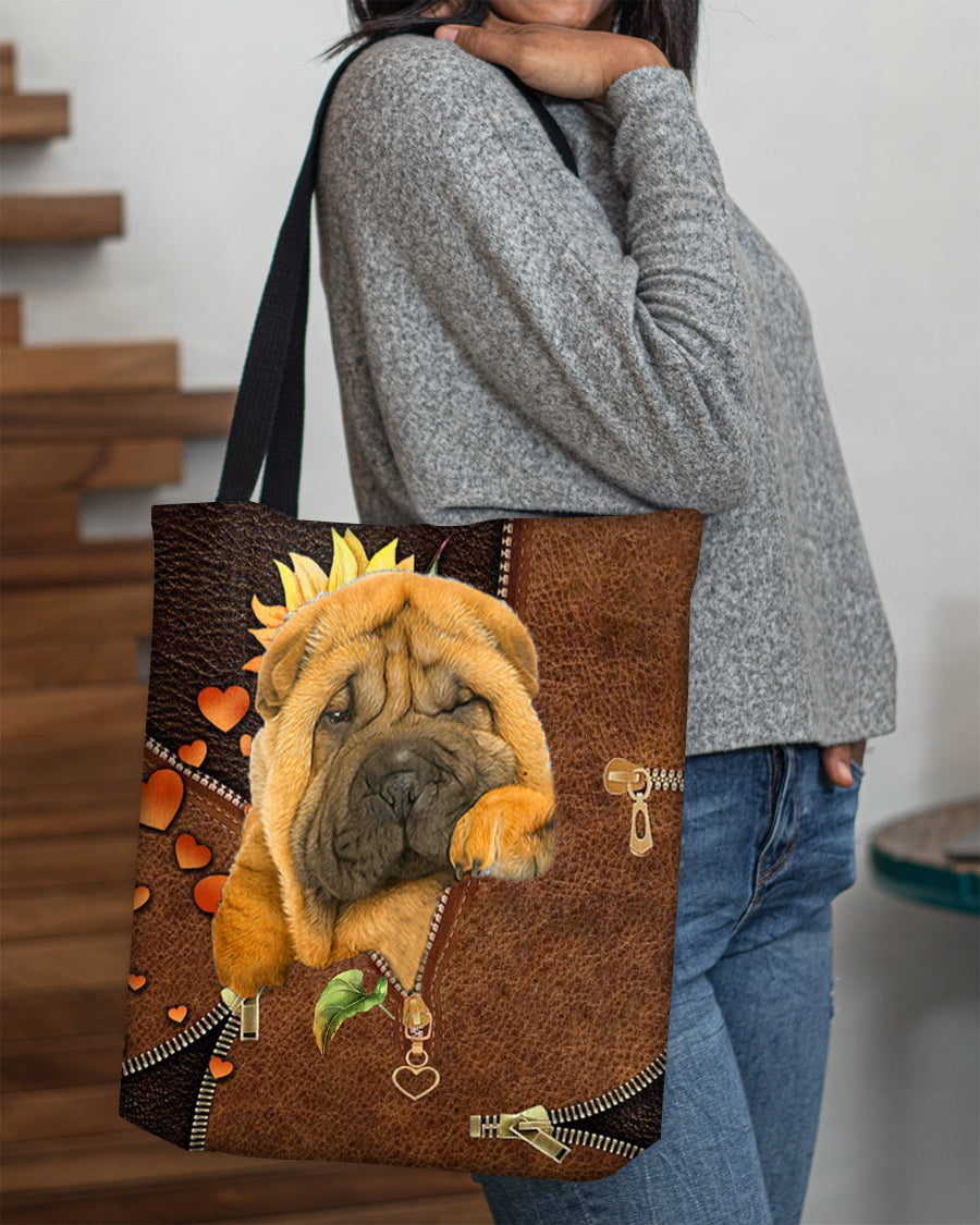 Shar pei-Sunflower&zipper Cloth Tote Bag