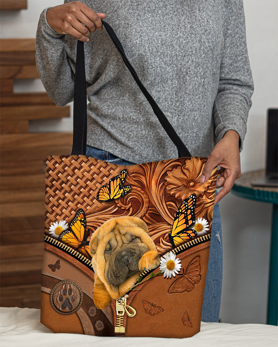 Shar pei Butterfly Daisy Cloth Tote Bag
