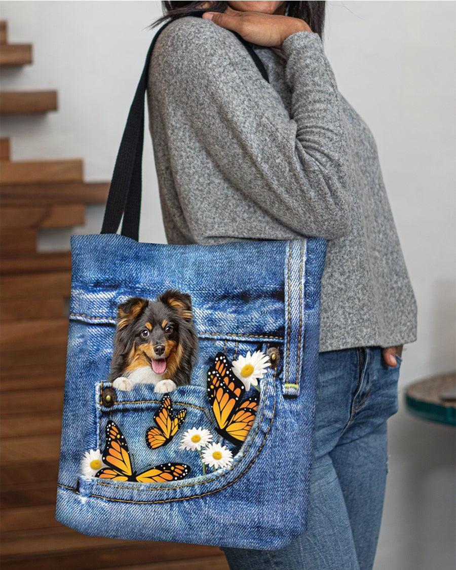 Sheltie-Butterfly Daisies Fait-CLOTH TOTE BAG