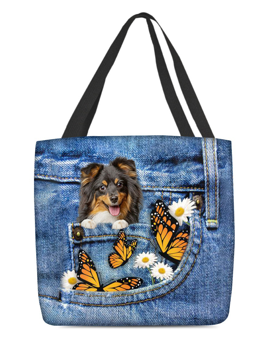 Sheltie-Butterfly Daisies Fait-CLOTH TOTE BAG