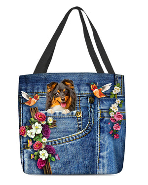 Sheltie-Cardinal & Cross Flower Cloth Tote Bag