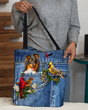 Sheltie-Cardinal & Dog Cloth Tote Bag