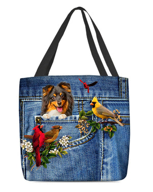 Sheltie-Cardinal & Dog Cloth Tote Bag