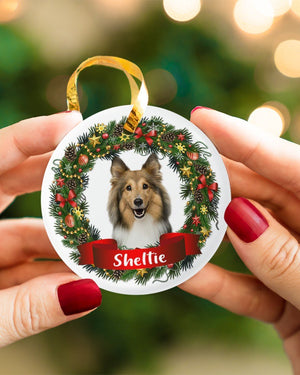 Sheltie-Noel Circle-Two Sided Ornament