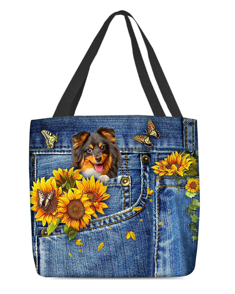 Sheltie-Sunflowers & Butterflies Cloth Tote Bag