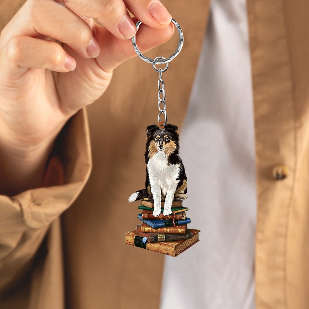 Sheltie-Sit On The Book-Flat Acrylic Keychain