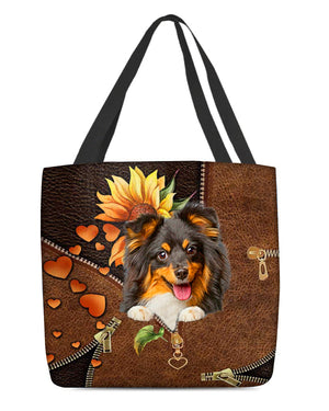 Sheltie-Sunflower&zipper Cloth Tote Bag