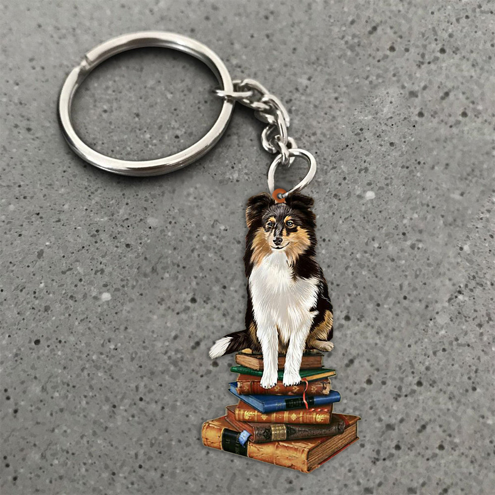 Sheltie-Sit On The Book-Flat Acrylic Keychain