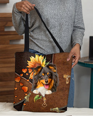 Sheltie-Sunflower&zipper Cloth Tote Bag