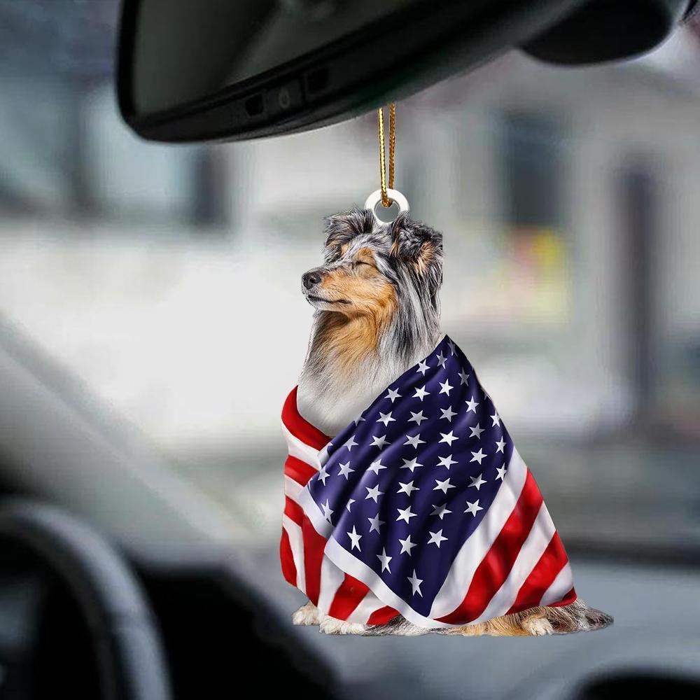 Sheltie American Patriot Flag Two Sided Ornament