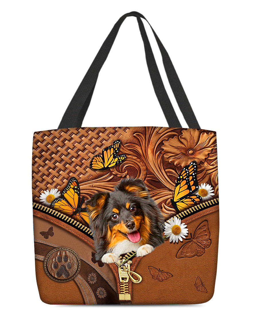 Sheltie Butterfly Daisy Cloth Tote Bag