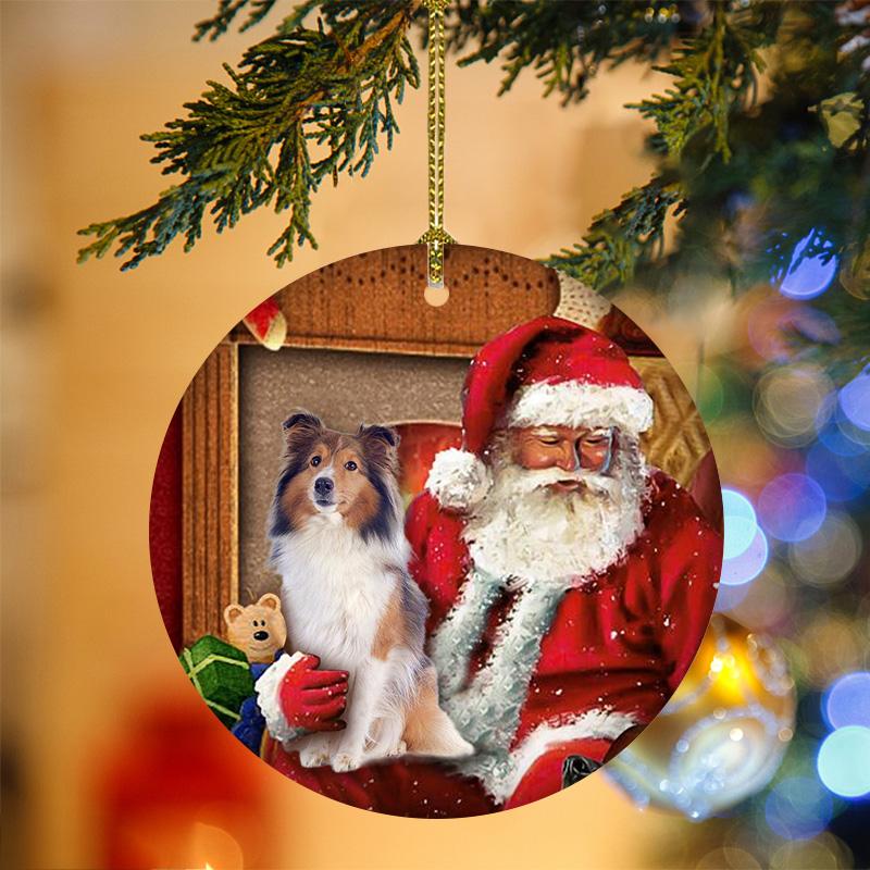 Sheltie With Santa Christmas Ornament