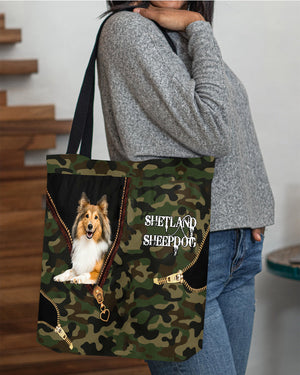 Shetland-Sheepdog Camo Cloth Tote Bag