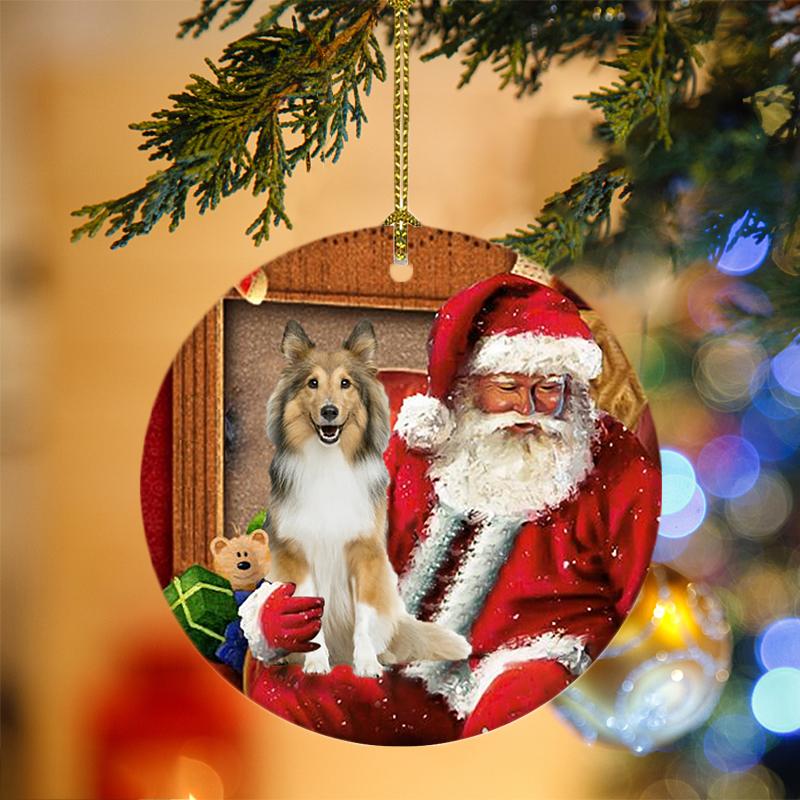 Shetland Sheepdog With Santa Christmas Ornament