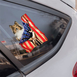 Shetland Sheepdog-American Flag Front Car Sticker