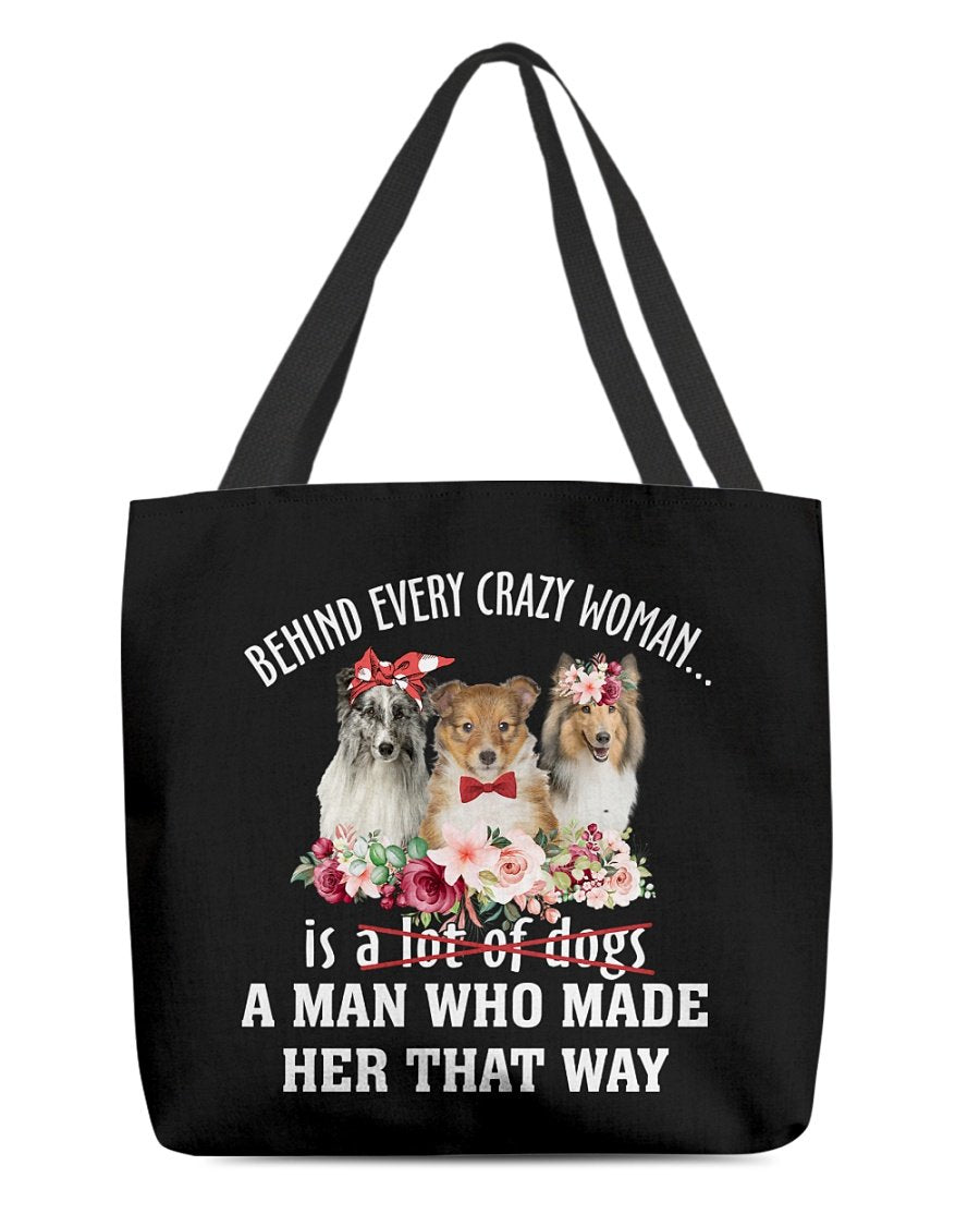 Shetland Sheepdog-Crazy Woman Cloth Tote Bag