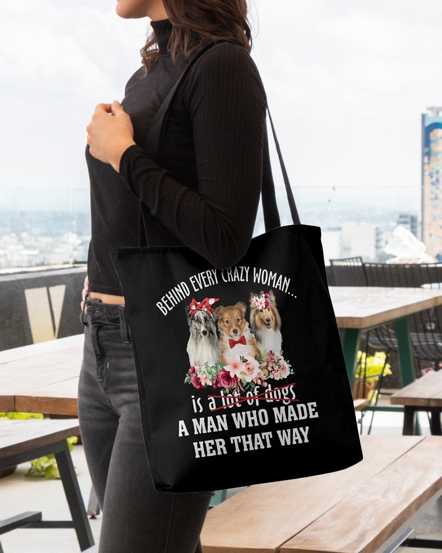 Shetland Sheepdog-Crazy Woman Cloth Tote Bag
