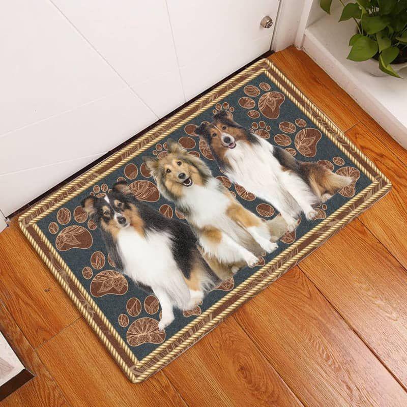 Shetland Sheepdog-Flower Paw Doormat