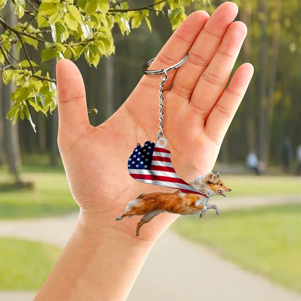 Shetland Sheepdog-Happy Independence Day Flat Acrylic Keychain