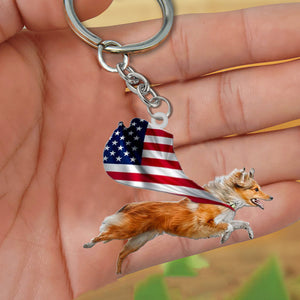 Shetland Sheepdog-Happy Independence Day Flat Acrylic Keychain