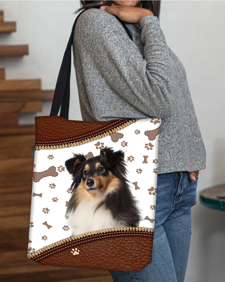 Shetland Sheepdog-Zipper Texture-Cloth Tote Bag