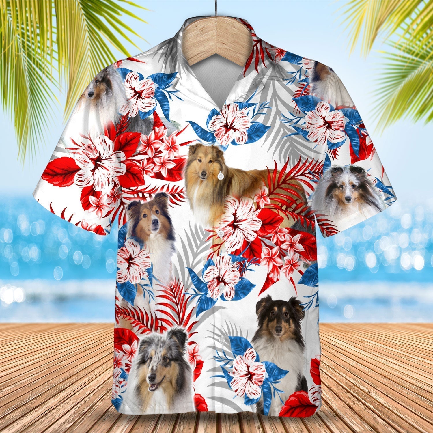 Shetland Sheepdog American Flag Hawaiian Shirt