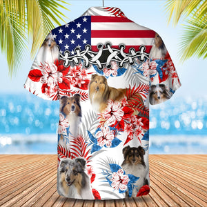 Shetland Sheepdog American Flag Hawaiian Shirt