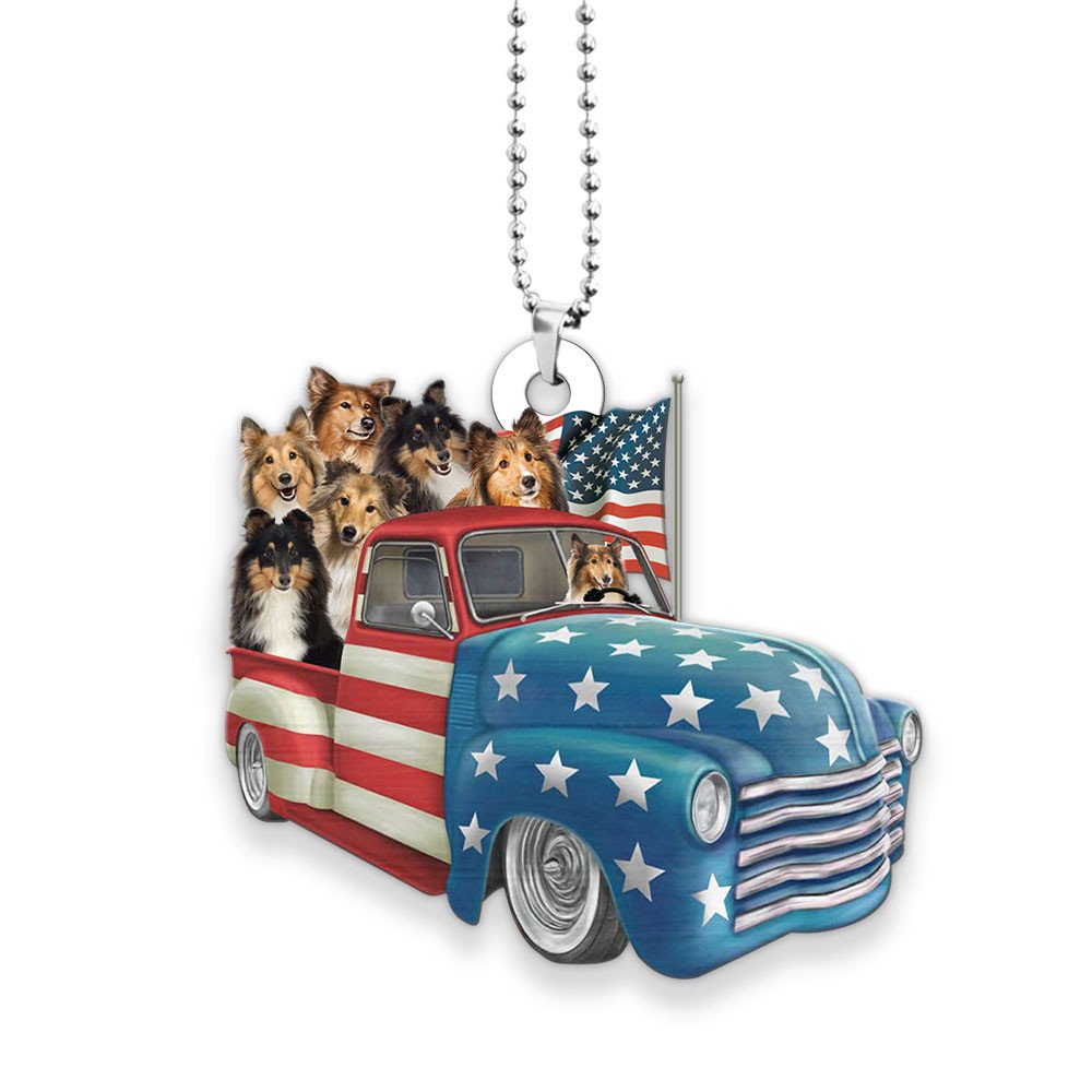 Shetland Sheepdog Happy Independence Day Two Sides Ornament