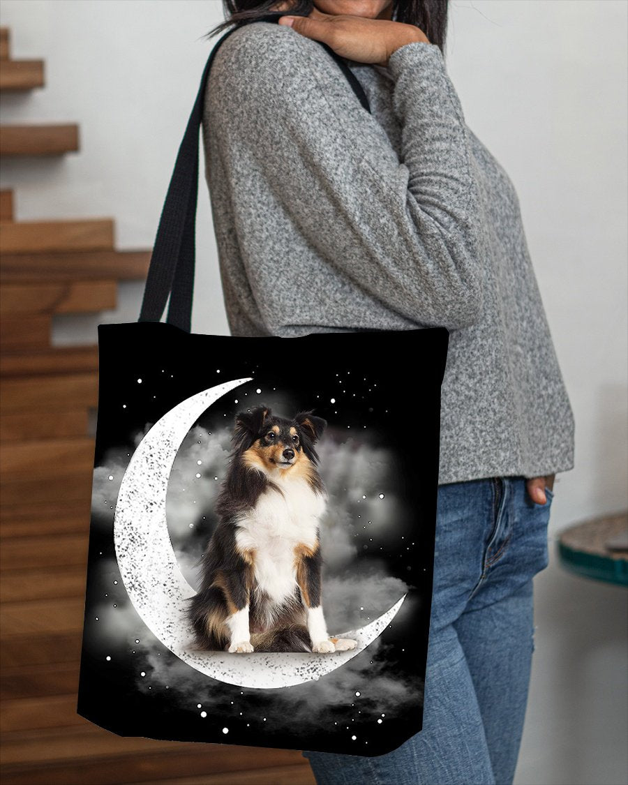 Shetland Sheepdog Sit On The Moon With Starts-Cloth Tote Bag