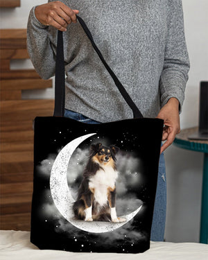 Shetland Sheepdog Sit On The Moon With Starts-Cloth Tote Bag