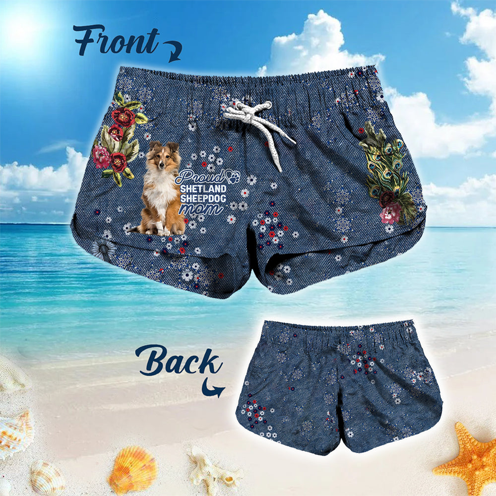 Shetland Sheepdog (2) Pround Mom-Women Hawaii Beach Shorts