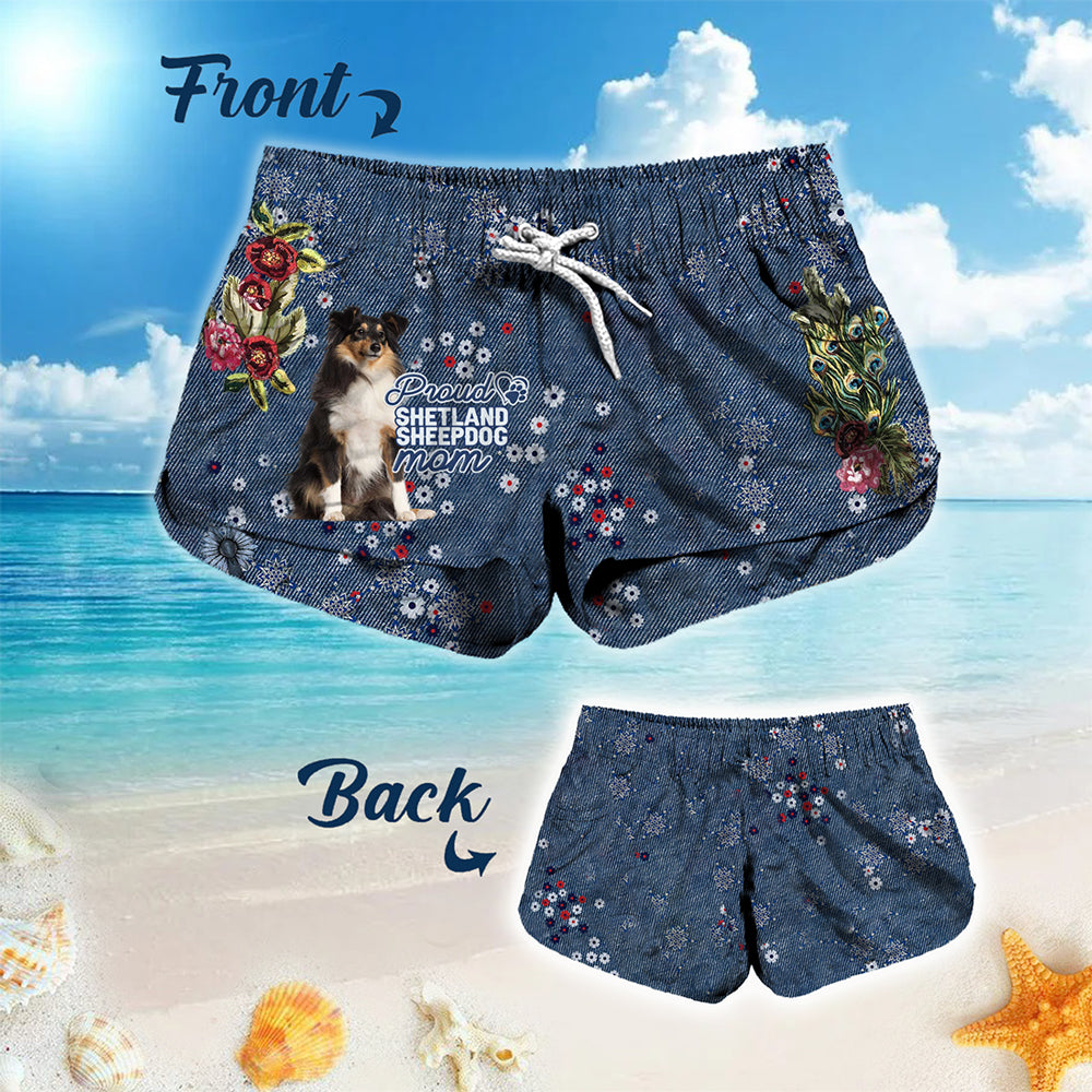 Shetland Sheepdog Pround Mom-Women Hawaii Beach Shorts