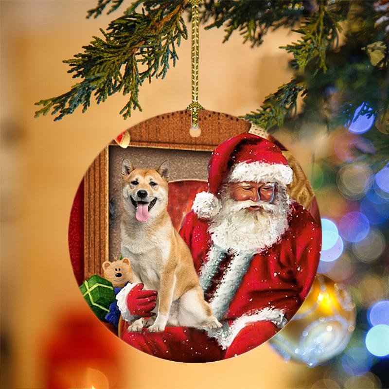 Shiba Inu With Santa Christmas Ornament