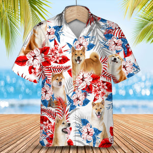 Shiba Inu American Flag Hawaiian Shirt