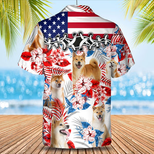 Shiba Inu American Flag Hawaiian Shirt