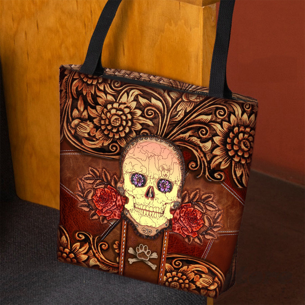 Shiba Inu Skull Flower Cloth Tote Bag