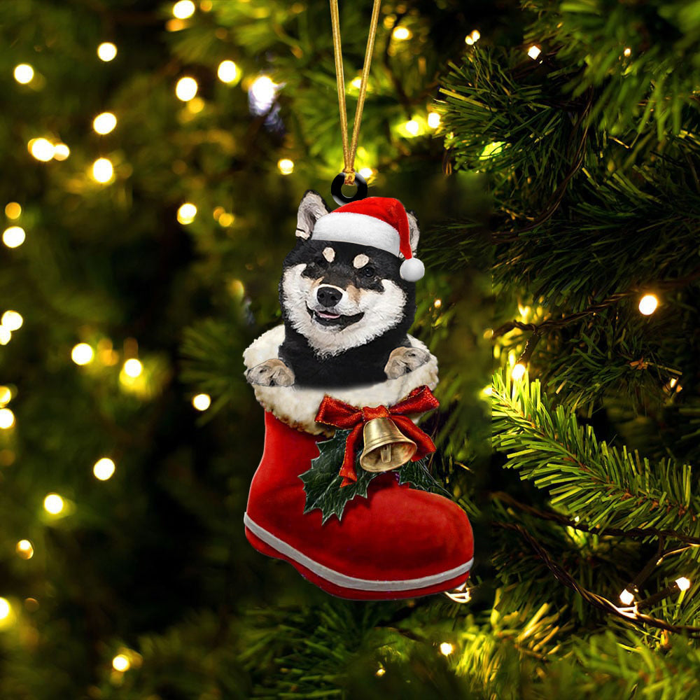 Shiba Inu(Black)-1-In Santa Boot Christmas-Two Sided Ornament