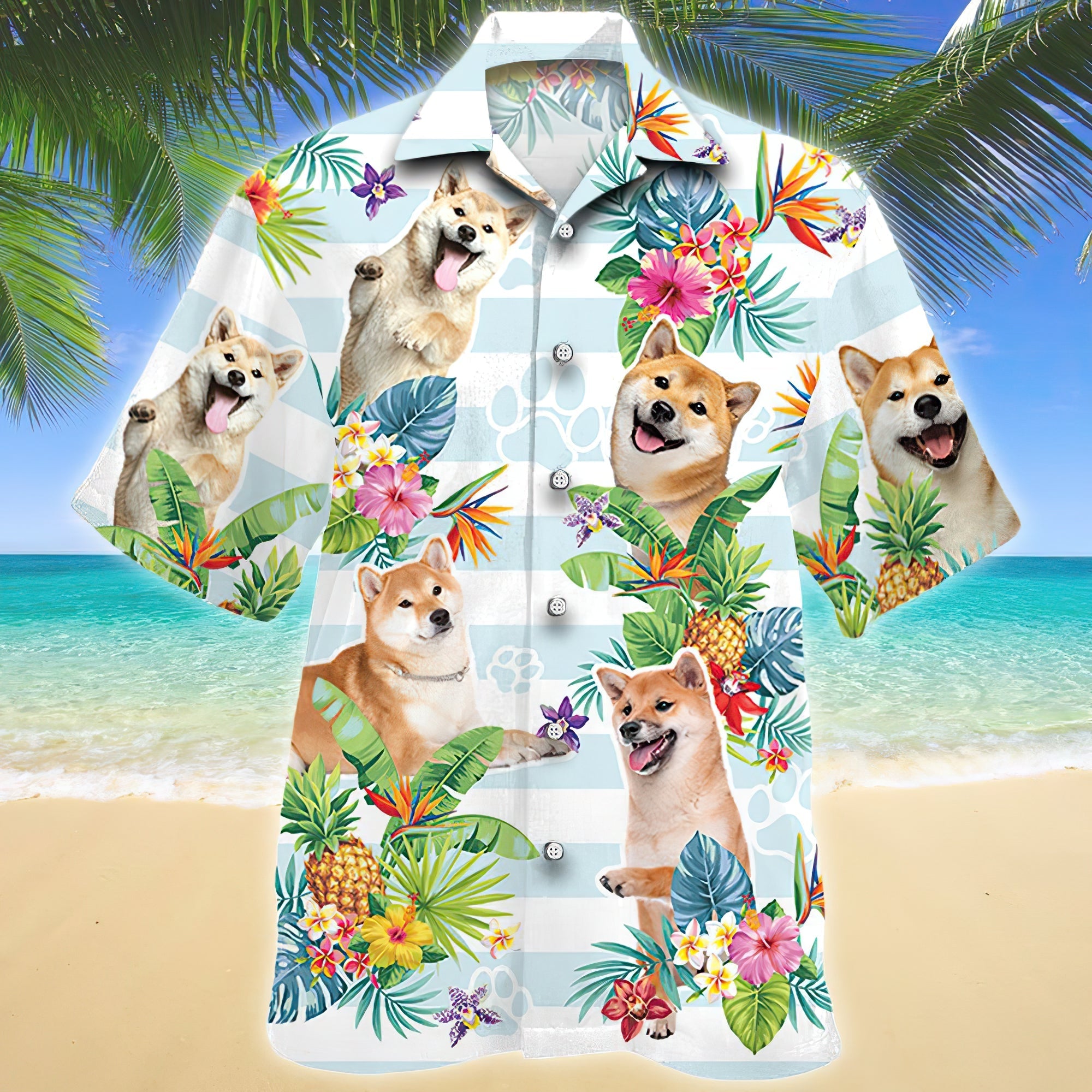 Shiba Inu Tropical Flower Hawaiian Shirt