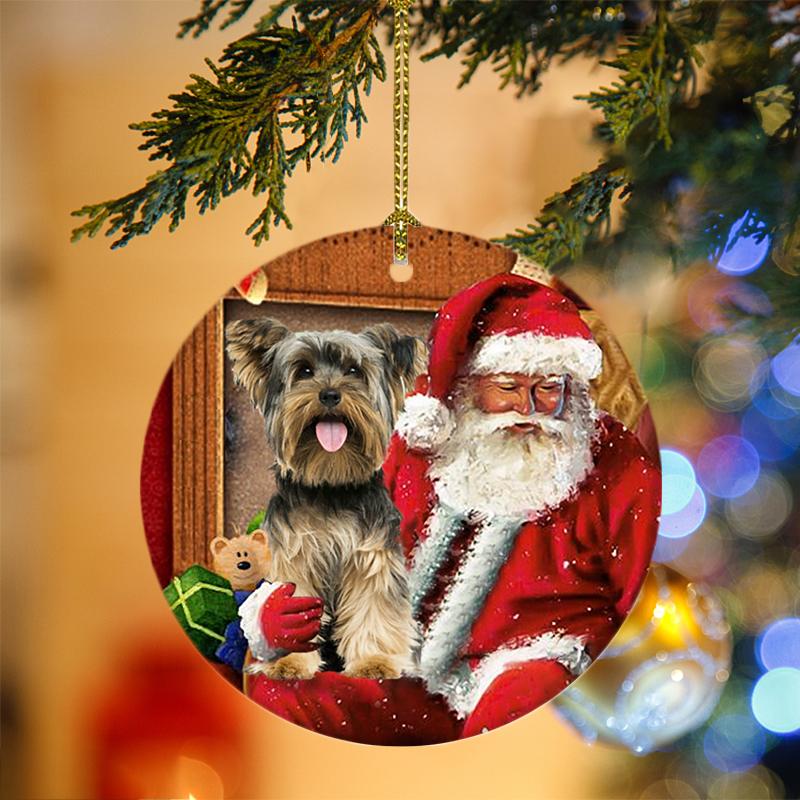 Yorkshire Terrier With Santa Christmas Ornament