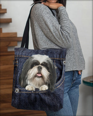 Shih Tzu-Dark Denim-Cloth Tote Bag