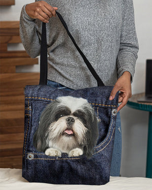 Shih Tzu-Dark Denim-Cloth Tote Bag