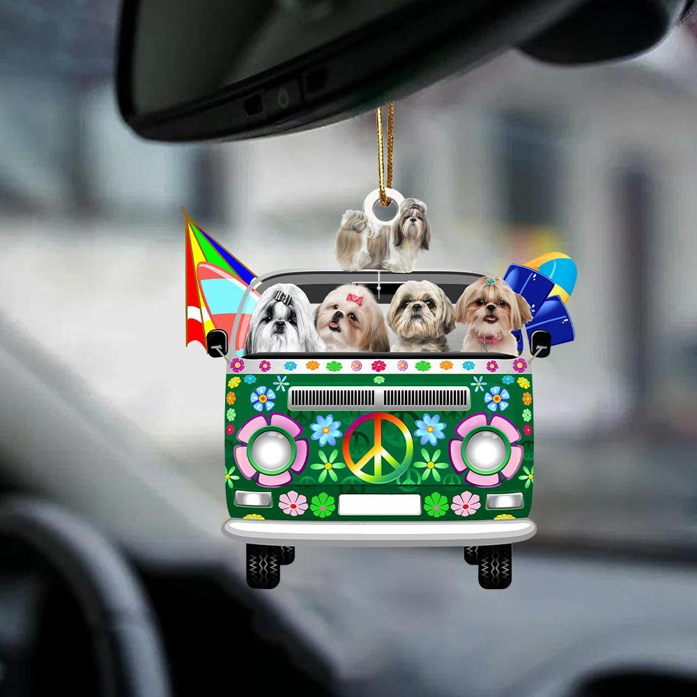 Shih Tzu-Green Hippie Van-Two Sided Ornament