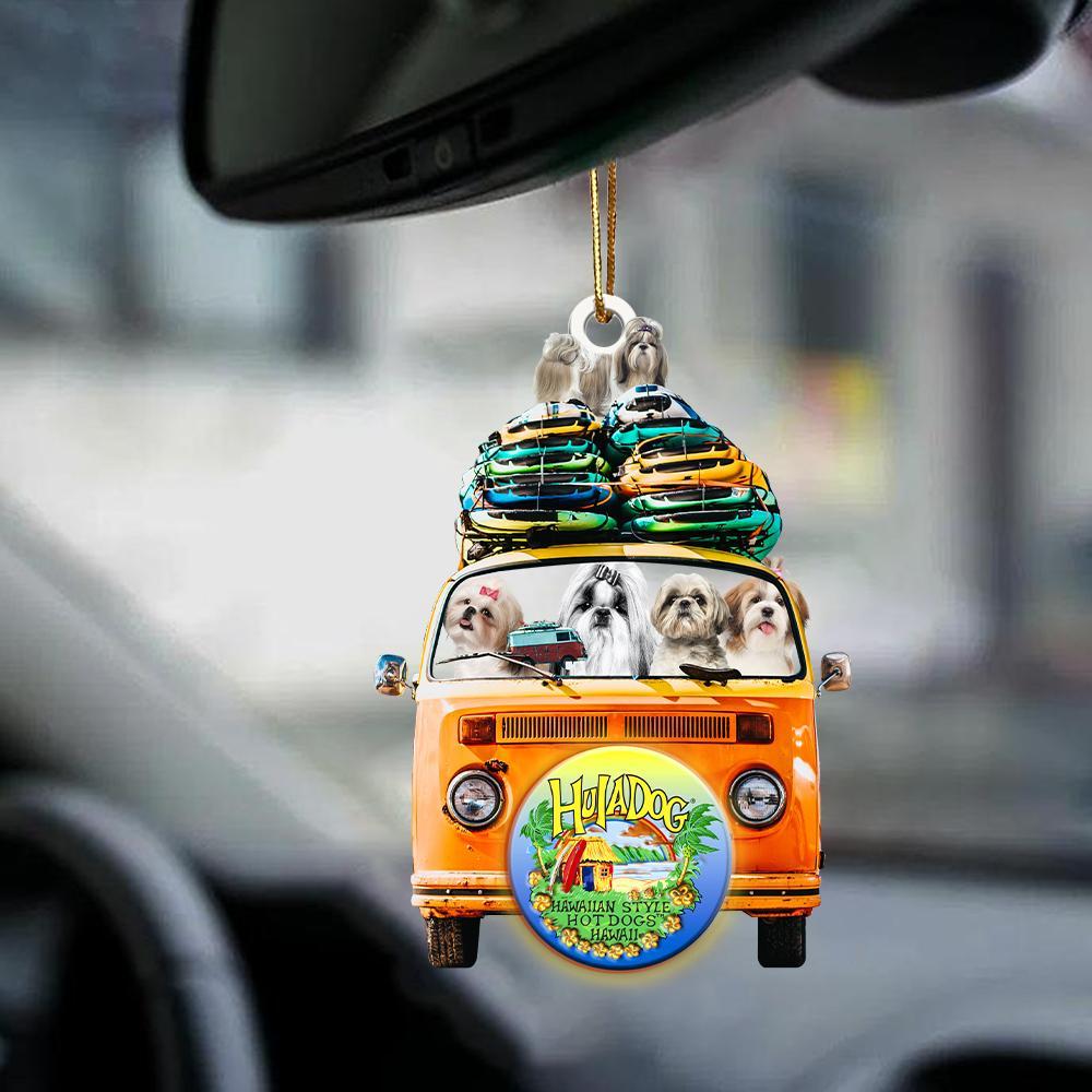 Shih Tzu-Orange Hippie Van-Two Sided Ornament