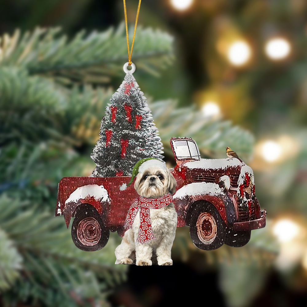 Shih Tzu-Christmas Truck Two Sided Ornament