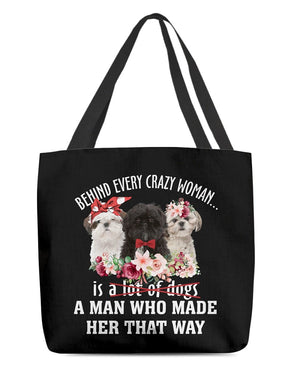 Shih Tzu-Crazy Woman Cloth Tote Bag