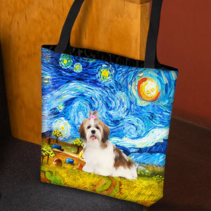 Shih Tzu 2-Oil Painting-Cloth Tote Bag