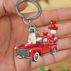 Shih Tzu-Red Sports Car flat Acrylic Keychain