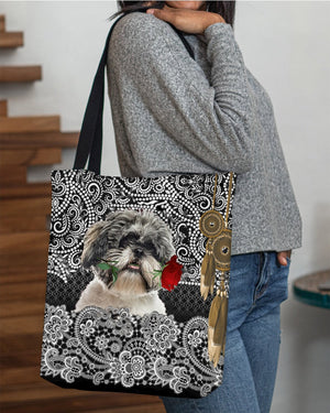 Shih Tzu-Rose Cloth Tote Bag