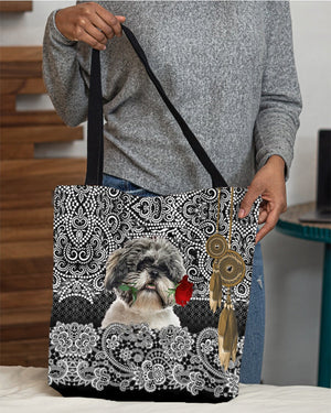 Shih Tzu-Rose Cloth Tote Bag