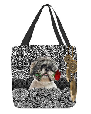 Shih Tzu-Rose Cloth Tote Bag